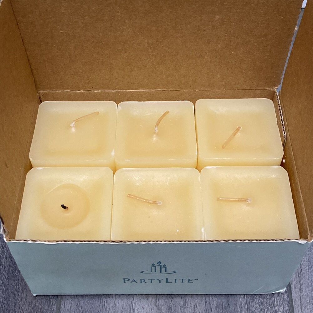 PartyLite Holiday Spices Scent Plus Square Votive Candle K0239 Retired Pack of 6 - Picture 2 of 6